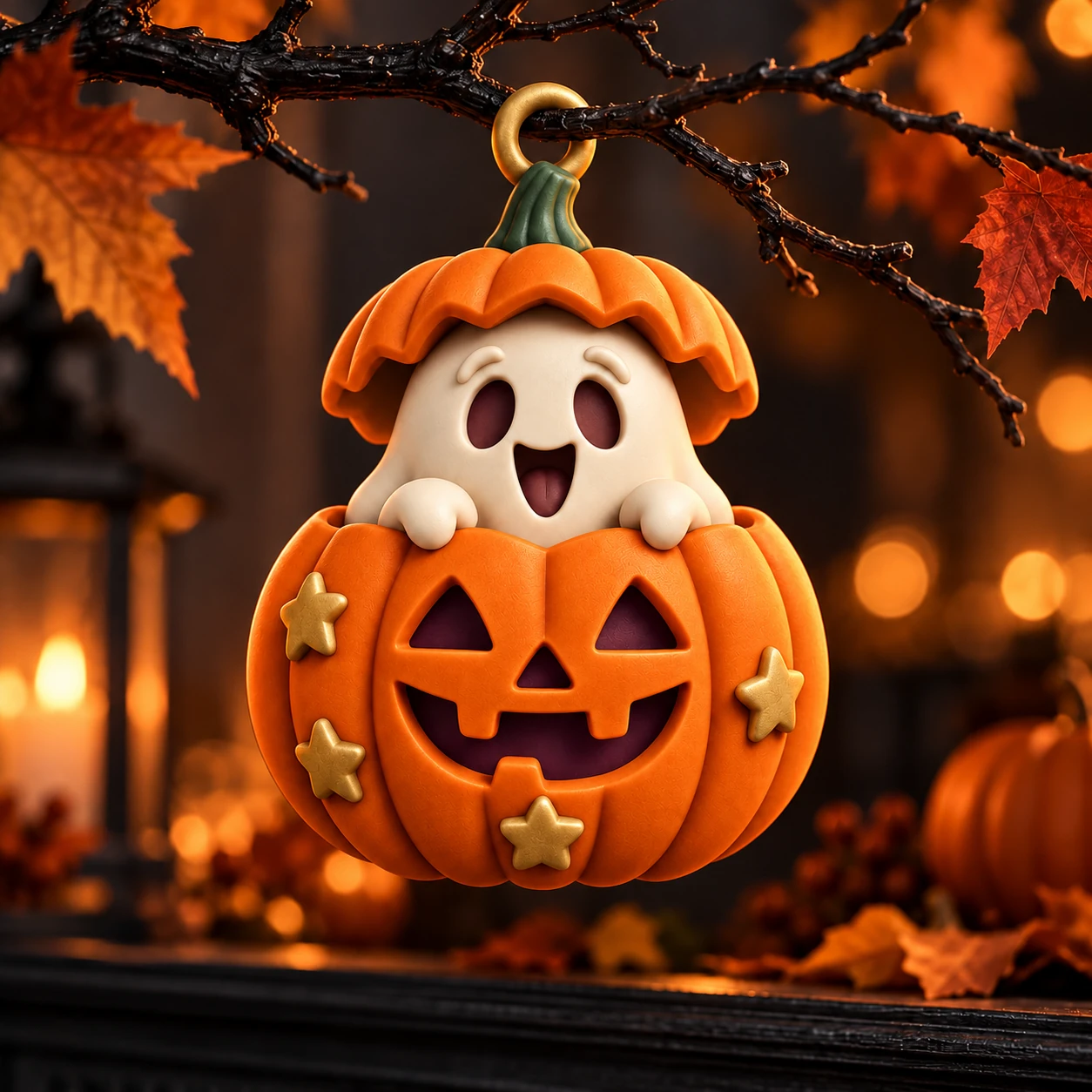 Peekaboo Pumpkin Ghost Ornament