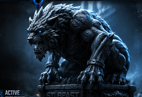 Armored STLBEAST mascot on a display pedestal