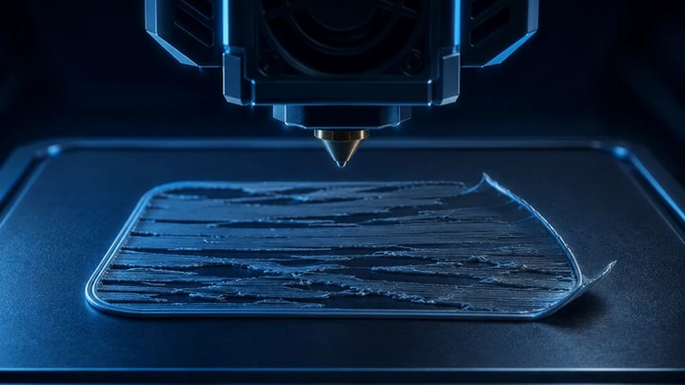 Failed first layer under a 3D printer nozzle